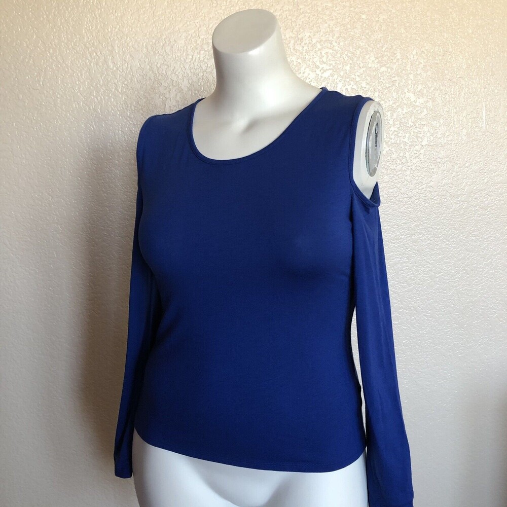 Soft Surroundings Cold Shoulder Jersey Knit Long Sleeves Top Petite PS Blue New